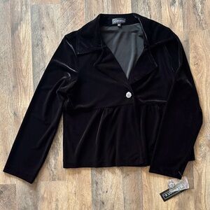 Elementz Black Velvet Peplum Flowy Blazer Date Night Going Out New size XL
